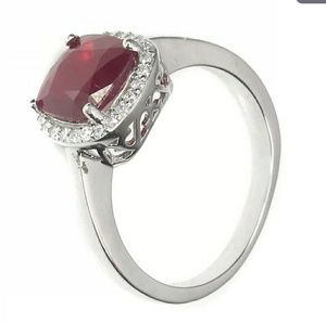 Sterling Silver Madagascar Ruby & CZ Ring Size 7